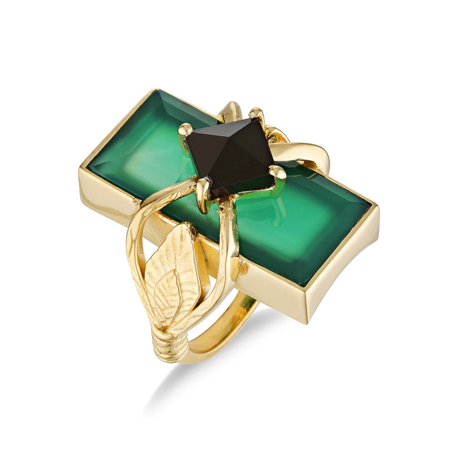 Jewellery Kyoti | Kyoti Lotus Ring Green Onyx Gold