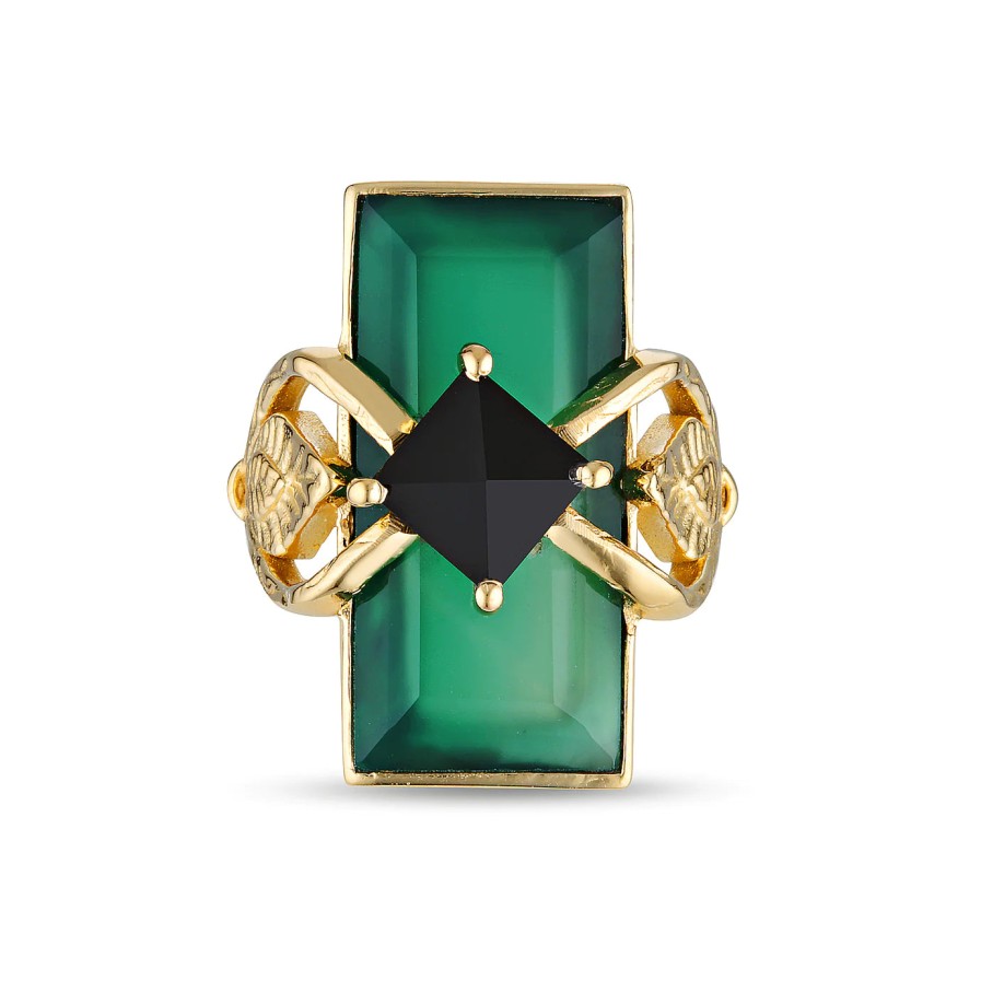 Jewellery Kyoti | Kyoti Lotus Ring Green Onyx Gold