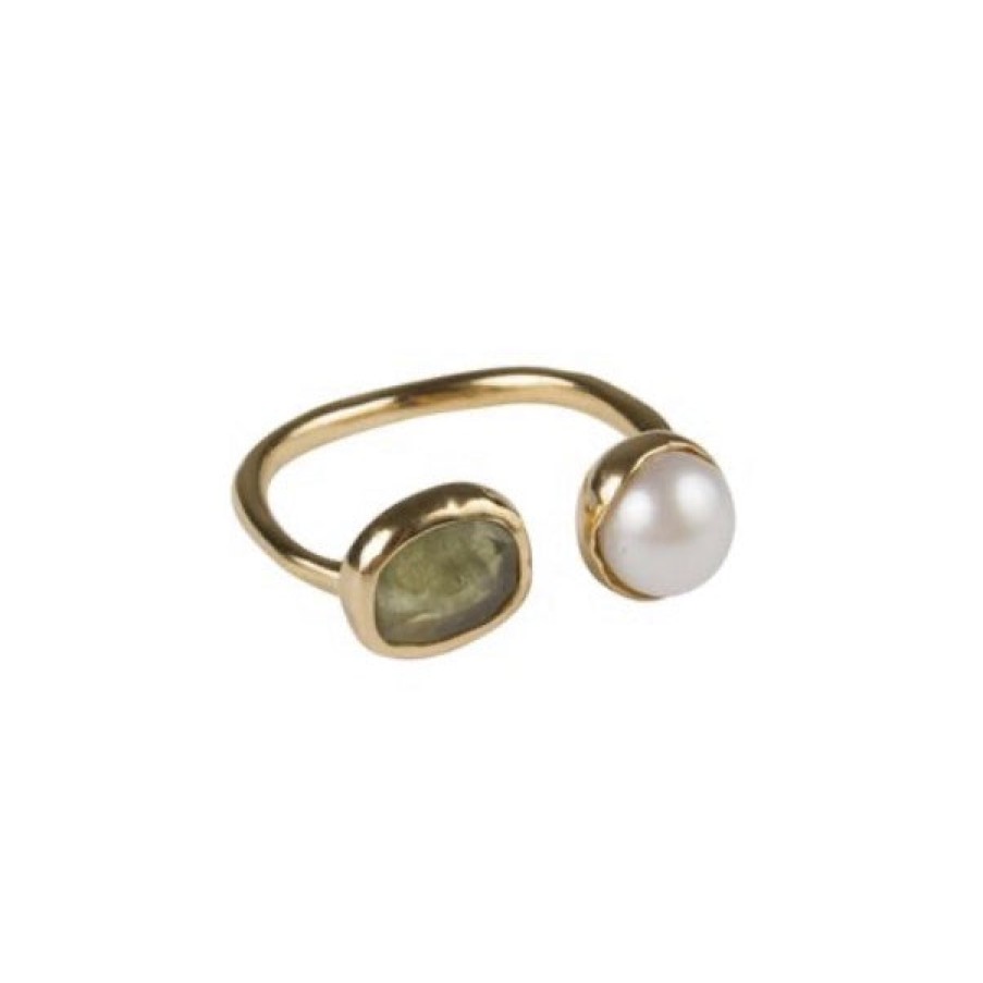 Jewellery Fairley | Fairley Pearl And Green Sapphire Ring