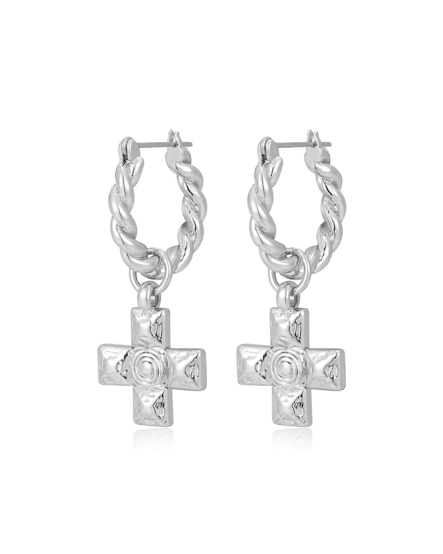 Jewellery Luv AJ | Luv Aj Molten Cross Twisted Hoops Silver