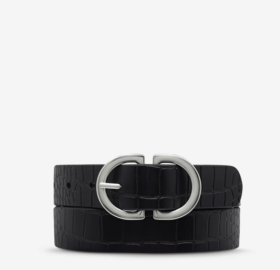 Accessories Status Anxiety | Status Anxiety In Reverse Belt Blk Croc/Silver