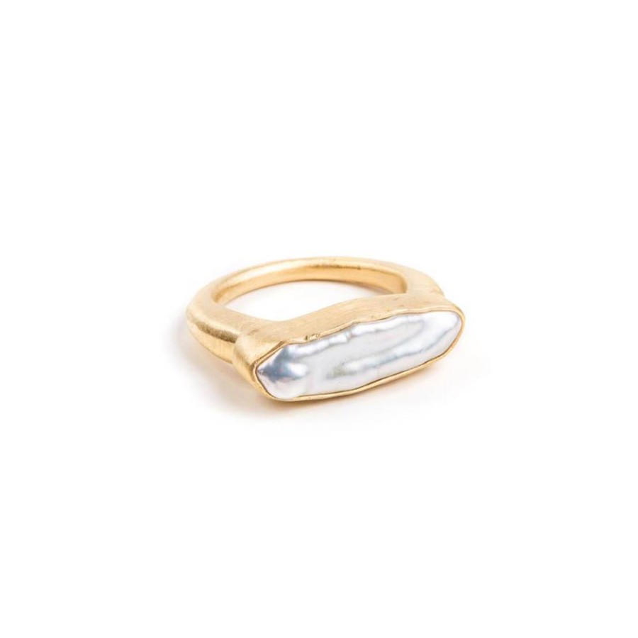 Jewellery Fairley | Fairley Pearl Bar Ring Gold