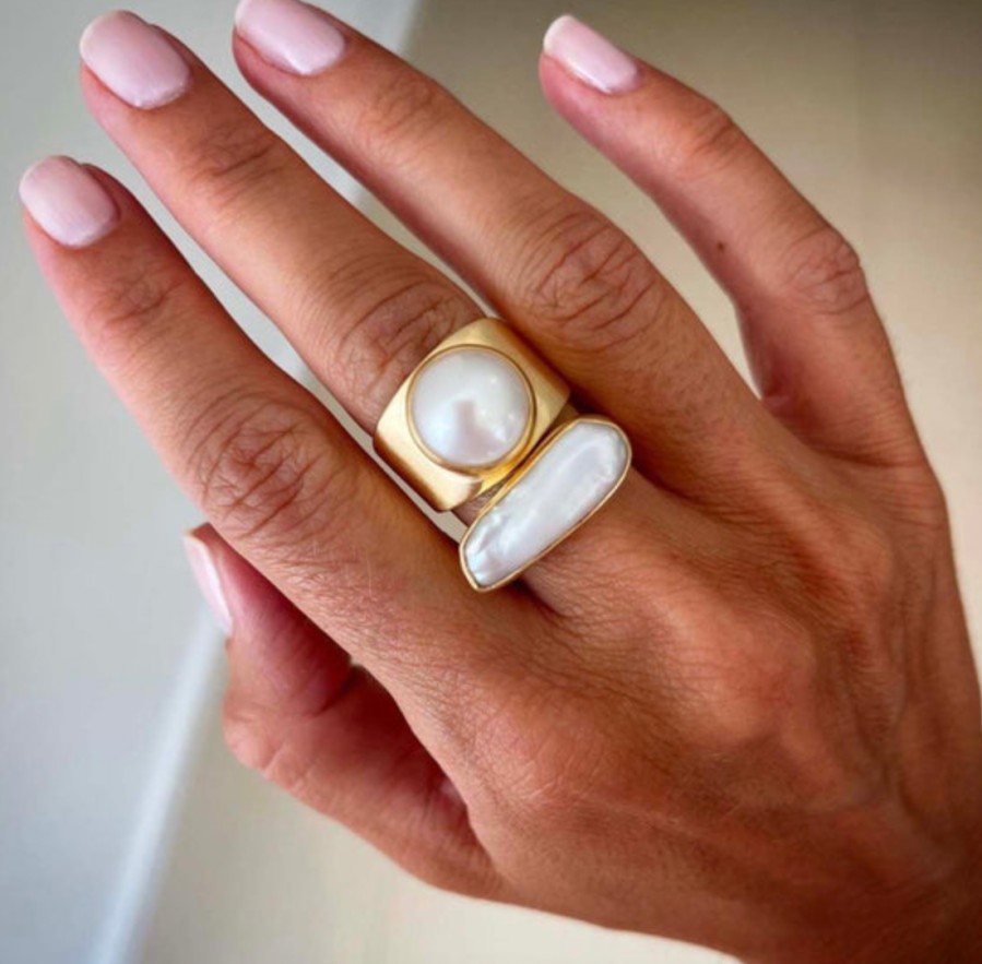 Jewellery Fairley | Fairley Pearl Bar Ring Gold