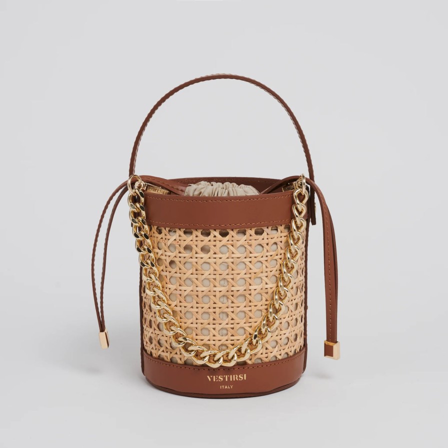 Accessories Vestirsi | Vestirsi Brittany Rattan Bucket Bag Tan