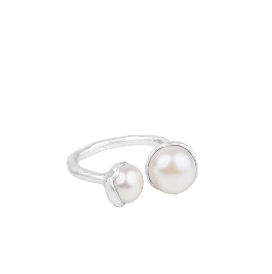 Jewellery Fairley | Fairley Double Pearl Ring Silver