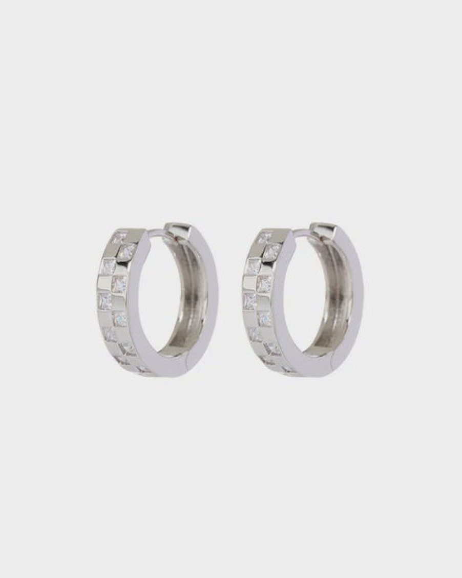 Jewellery Luv AJ | Luv Aj Checkerboard Pave Hoops Silver