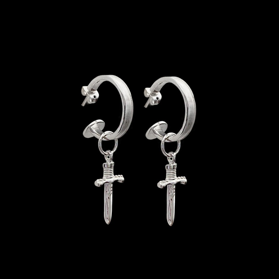 Jewellery Mountain & Moon | Mountain & Moon Dagger Mini Hoops Silver