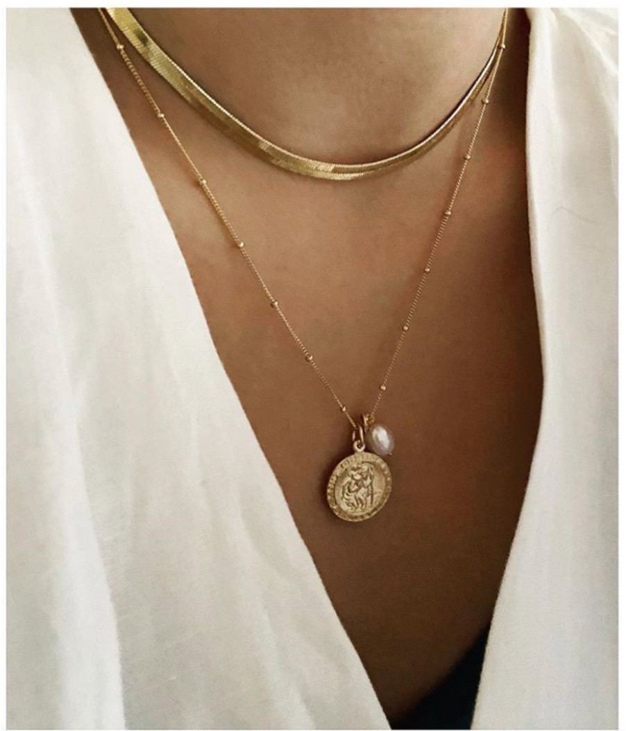 Jewellery MISUZI | Misuzi Dylan Herringbone Chain 14/16 Gold