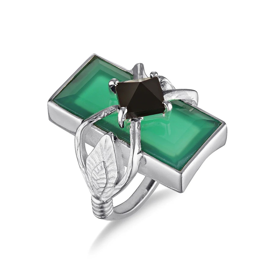 Jewellery Kyoti | Kyoti Lotus Ring Green Onyx Silver