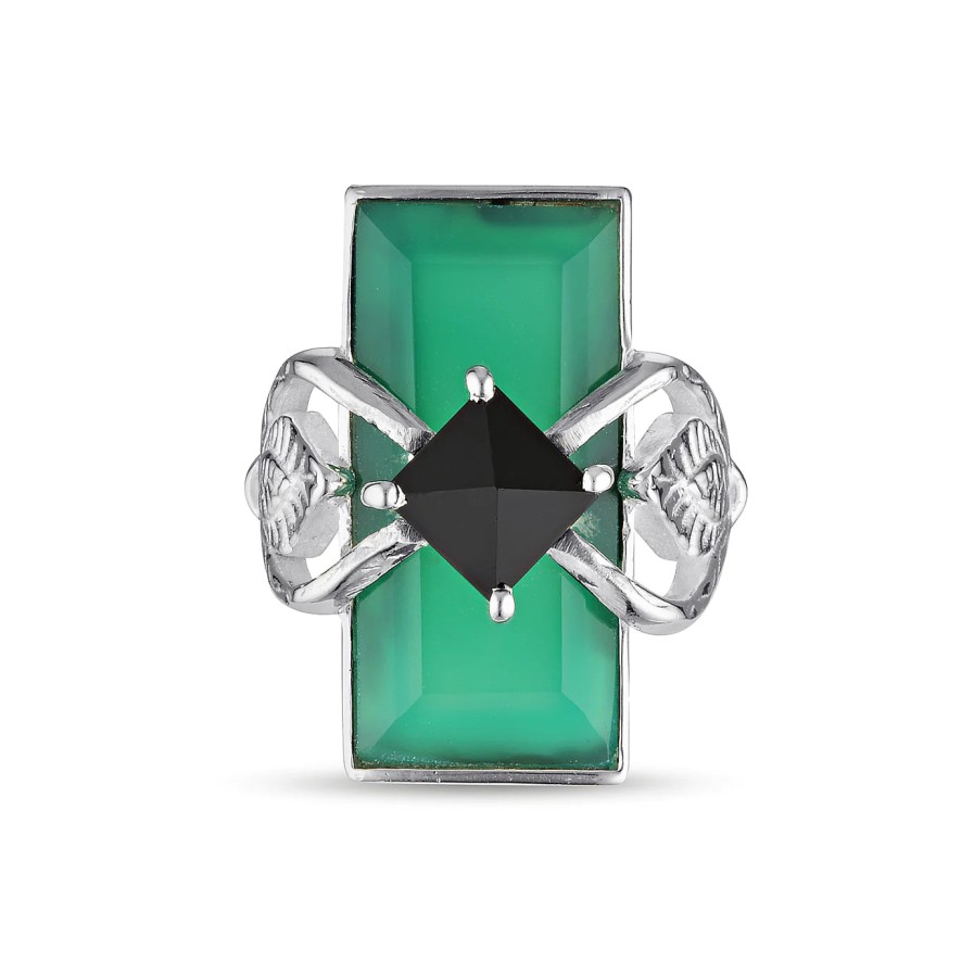 Jewellery Kyoti | Kyoti Lotus Ring Green Onyx Silver