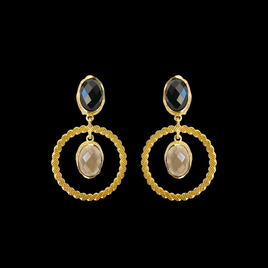 Jewellery Mountain & Moon | Mountain & Moon Natalia Earrings Smoky Quartz + Black Onyx