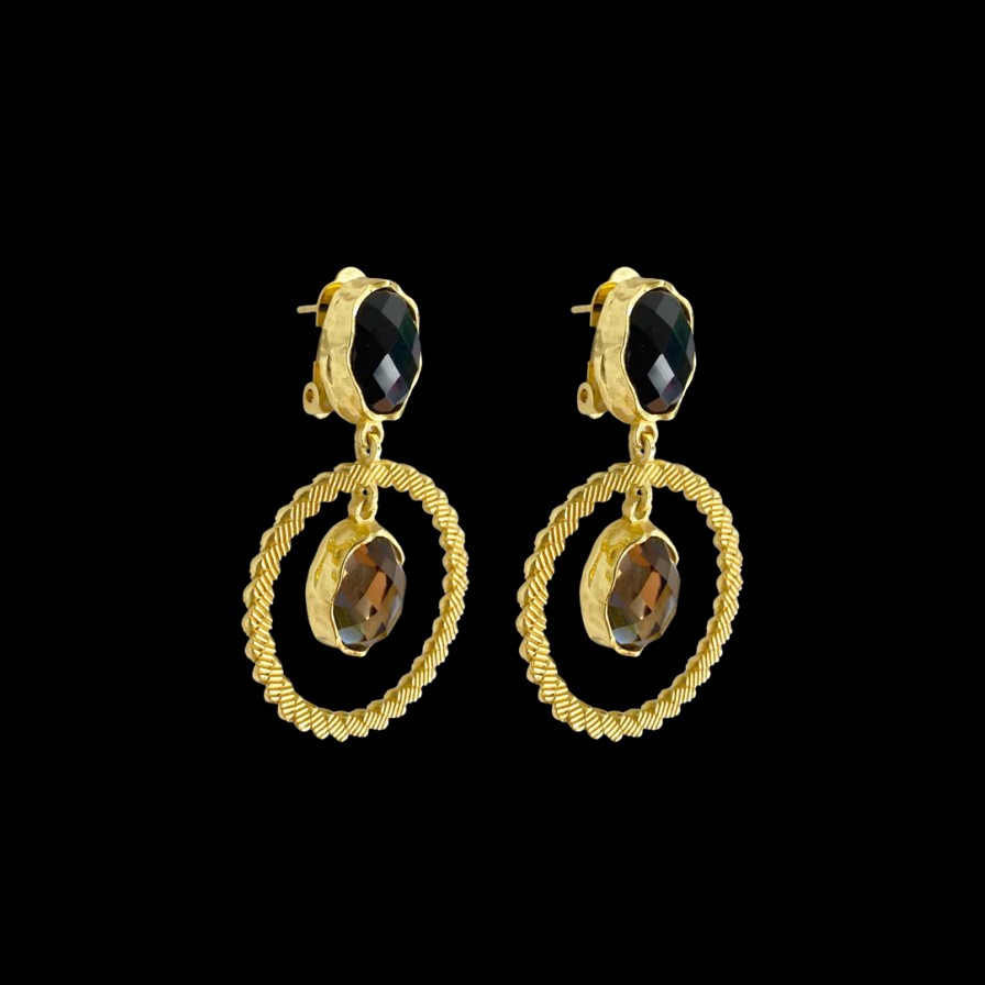 Jewellery Mountain & Moon | Mountain & Moon Natalia Earrings Smoky Quartz + Black Onyx