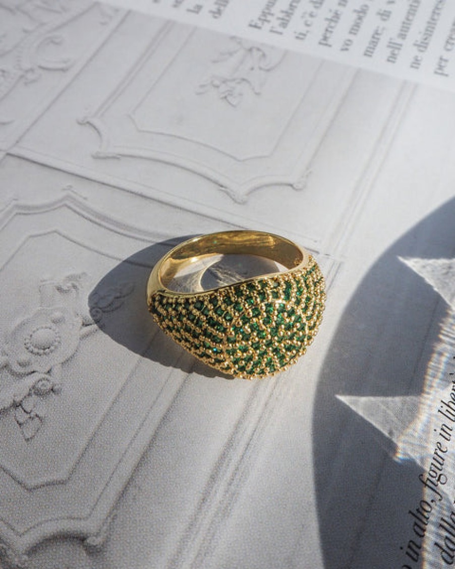 Jewellery Luv AJ | Luv Aj Pave Signet Ring Gold Emerald Green