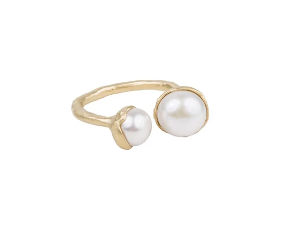 Jewellery Fairley | Fairley Double Pearl Ring Gold