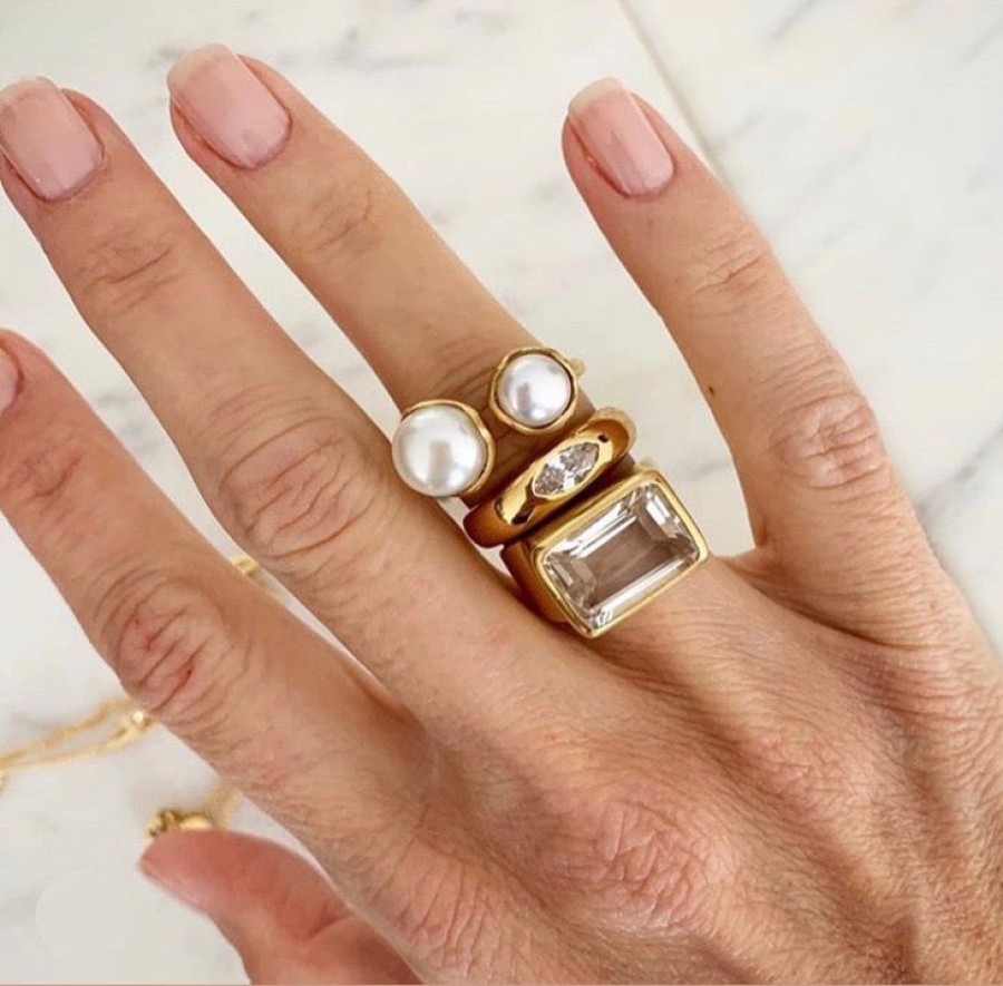 Jewellery Fairley | Fairley Double Pearl Ring Gold