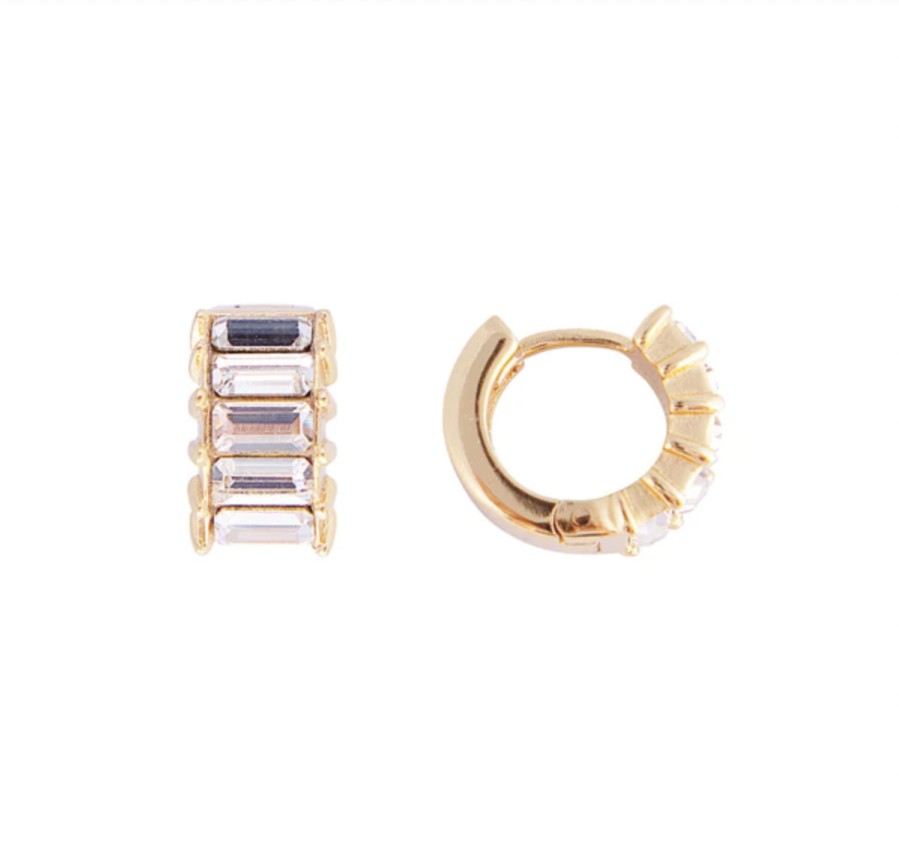 Jewellery Fairley | Fairley White Crystal Baguette Huggies