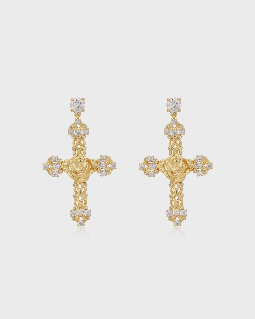 Jewellery Luv AJ | Luv Aj - Rosa Cross Earrings Gold