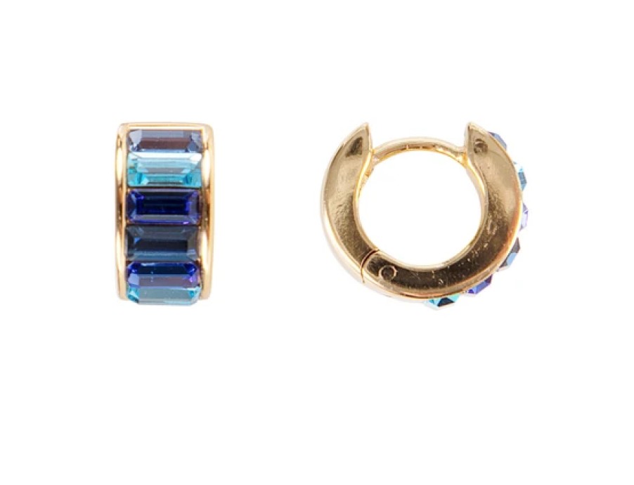 Jewellery Fairley | Fairley Blue Ombre Crystal Huggies Gold