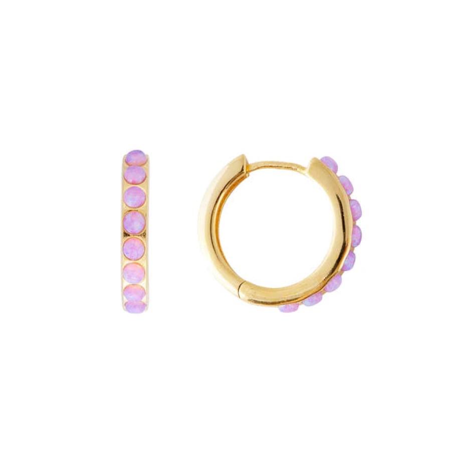 Jewellery Fairley | Fairley Pink Opal Crystal Midi Hoops