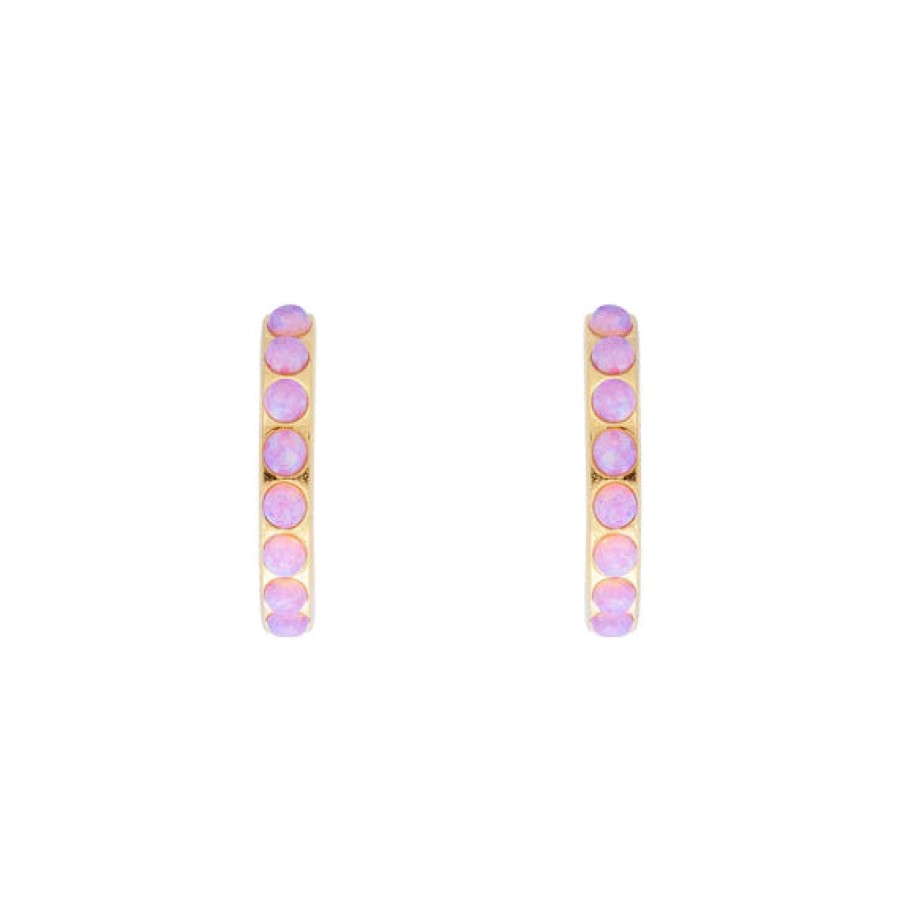 Jewellery Fairley | Fairley Pink Opal Crystal Midi Hoops