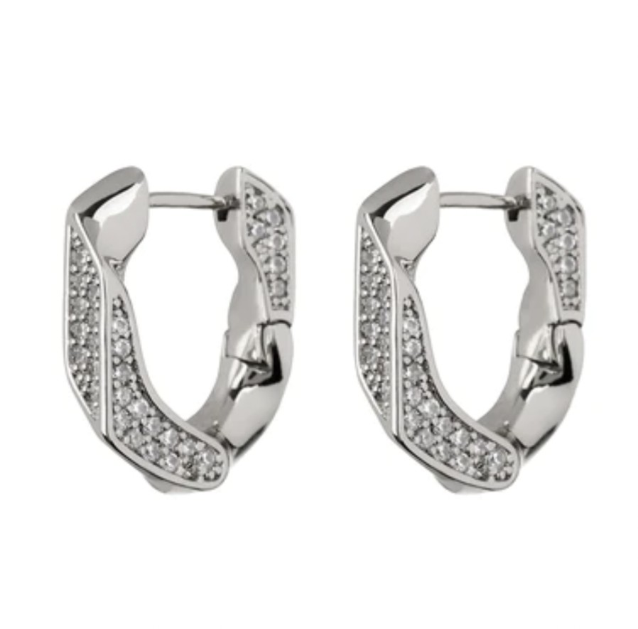 Jewellery Luv AJ | Luv Aj - Pave Cuban Link Hoops Silver