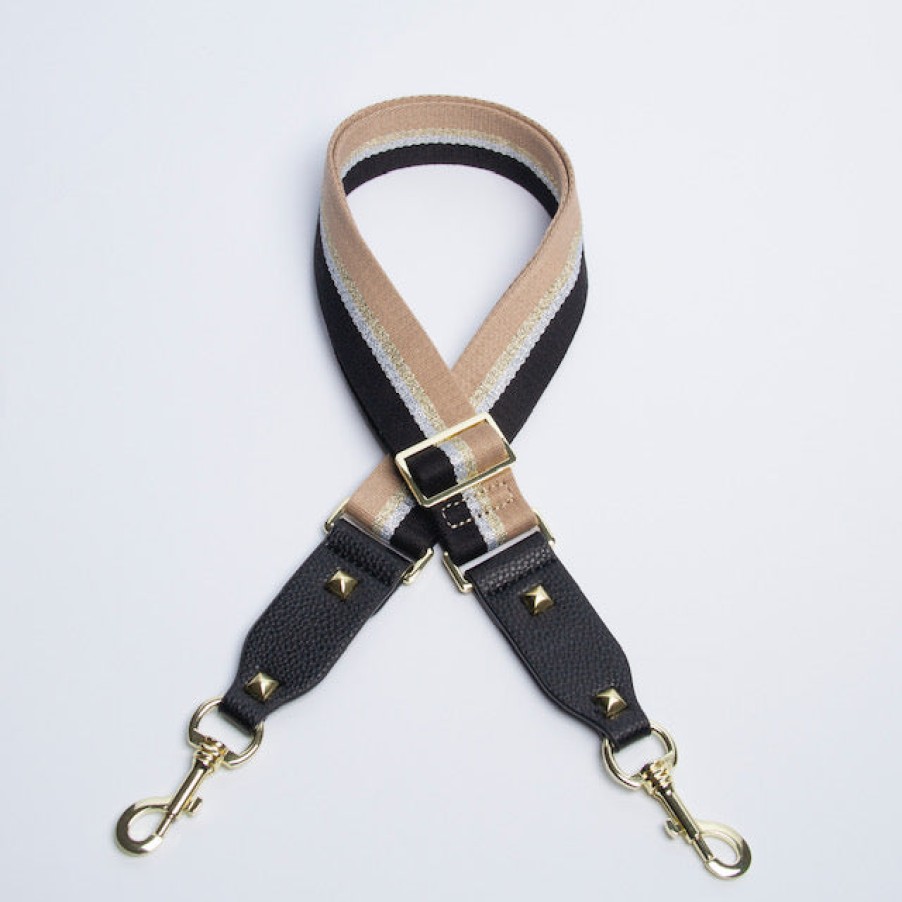 Accessories Hi Ho & Co | Hi Ho & Co Bag Strap Black Silver Gold Stripe Thin