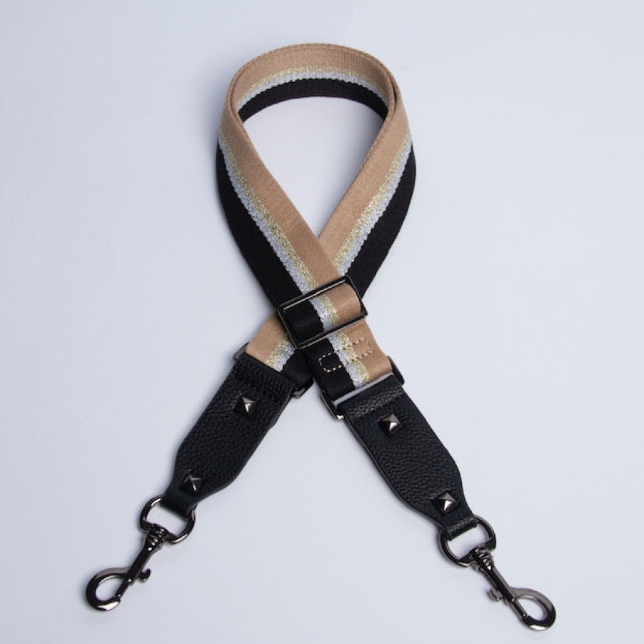 Accessories Hi Ho & Co | Hi Ho & Co Bag Strap Black Silver Gold Stripe Thin