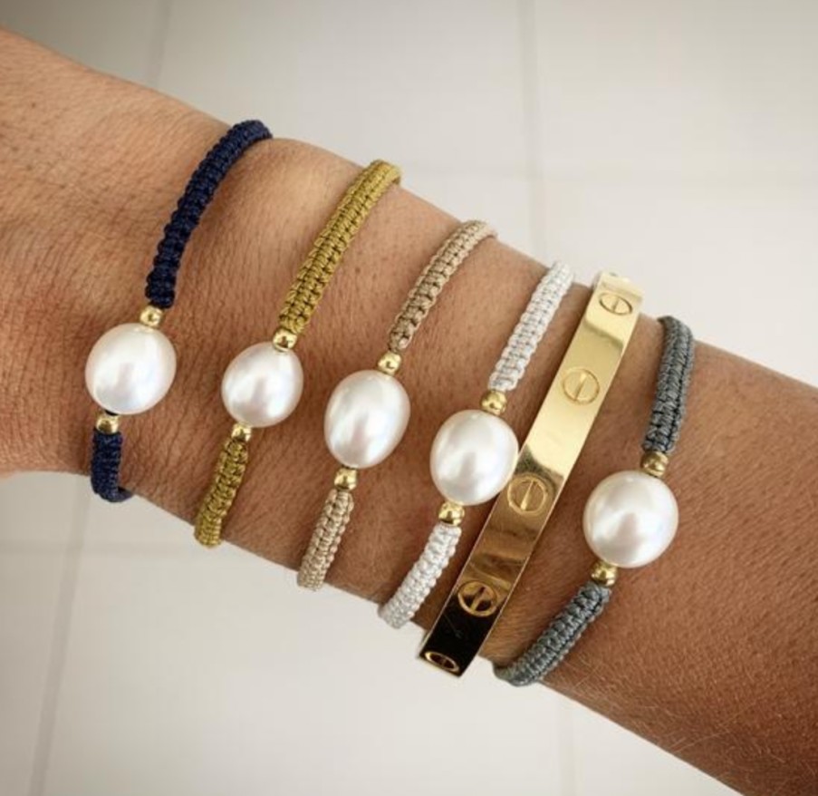 Jewellery Fairley | Fairley Pearl Rope Bracelet Navy