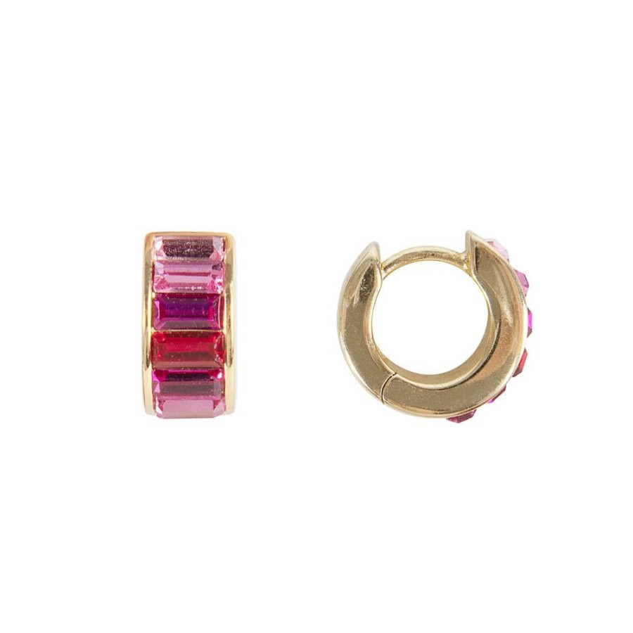 Jewellery Fairley | Fairley Pink Ombre Crystal Huggies