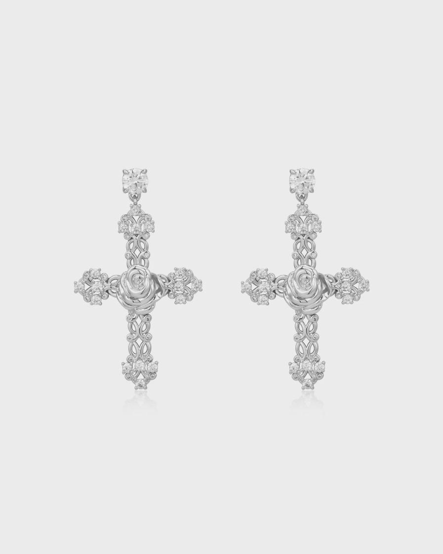 Jewellery Luv AJ | Luv Aj - Rosa Cross Earrings Silver