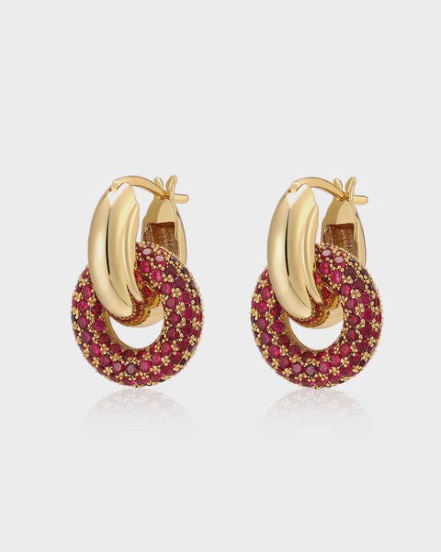 Jewellery Luv AJ | Luv Aj Pave Interlock Hoops Gold Ruby Red