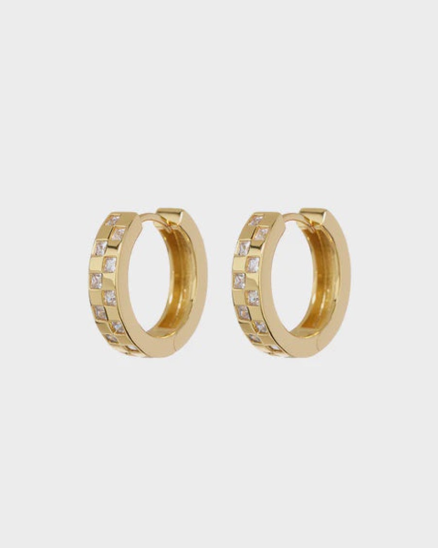 Jewellery Luv AJ | Luv Aj Checkerboard Pave Hoops Gold