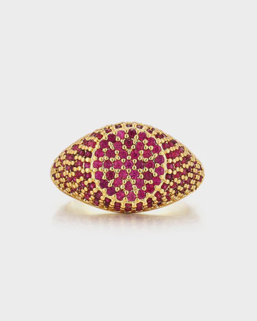 Jewellery Luv AJ | Luv Aj Pave Signet Ring Gold Ruby Red