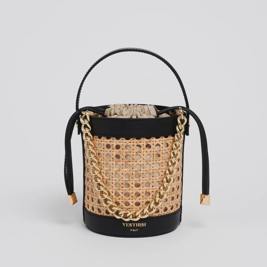 Accessories Vestirsi | Vestirsi Brittany Rattan Bucket Bag Black