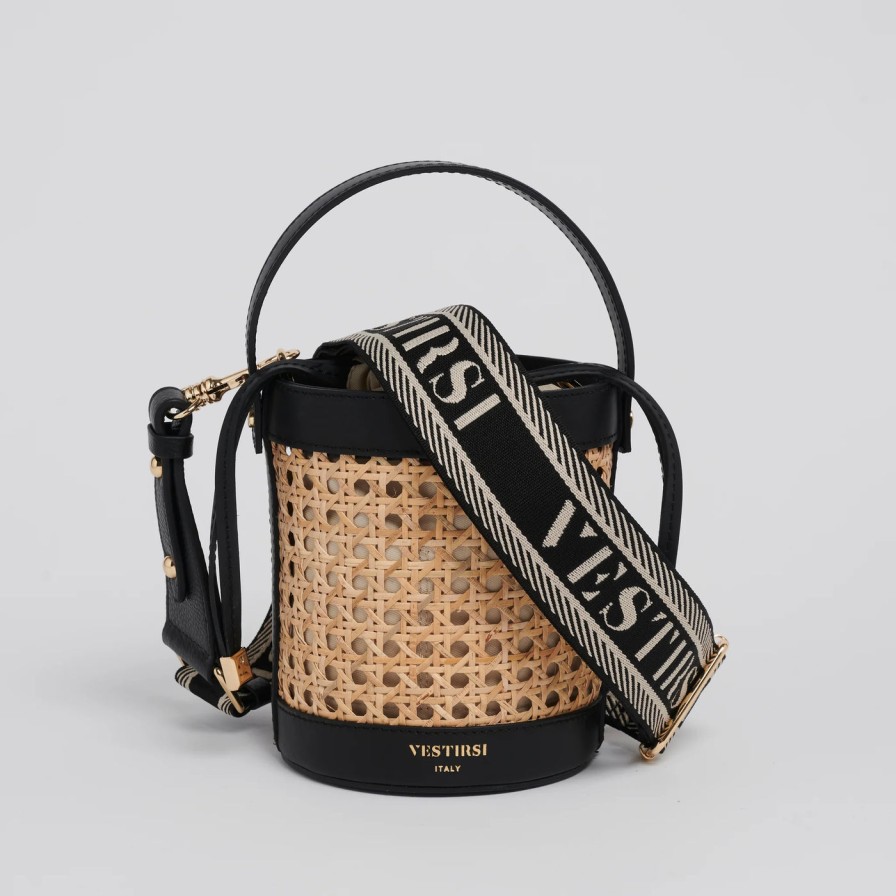 Accessories Vestirsi | Vestirsi Brittany Rattan Bucket Bag Black