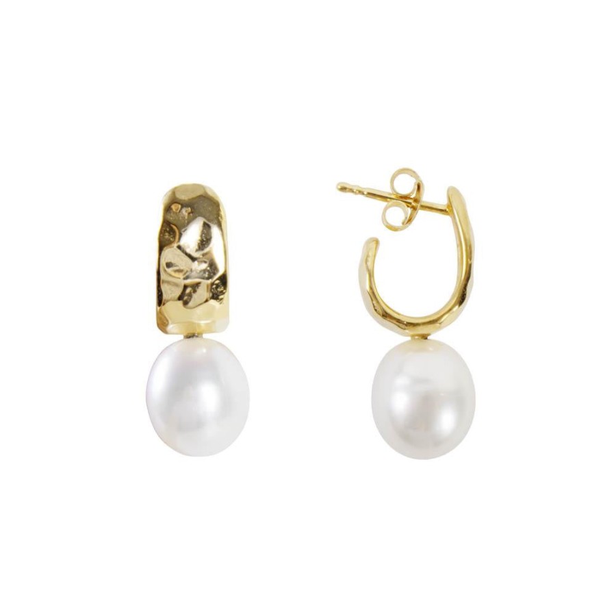 Jewellery Fairley | Fairley Pearl Beaten Dolce Hoop Gold