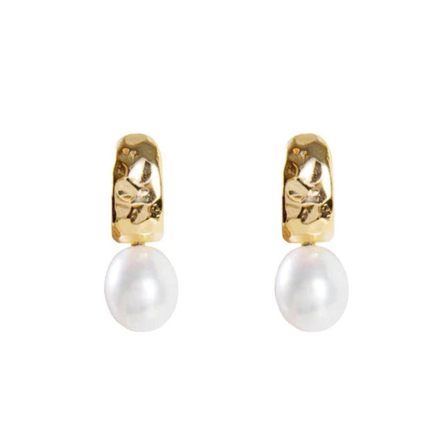 Jewellery Fairley | Fairley Pearl Beaten Dolce Hoop Gold