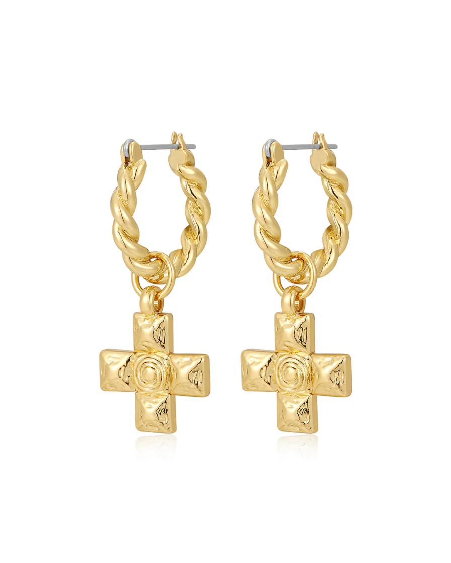 Jewellery Luv AJ | Luv Aj Molten Cross Twisted Hoops Gold