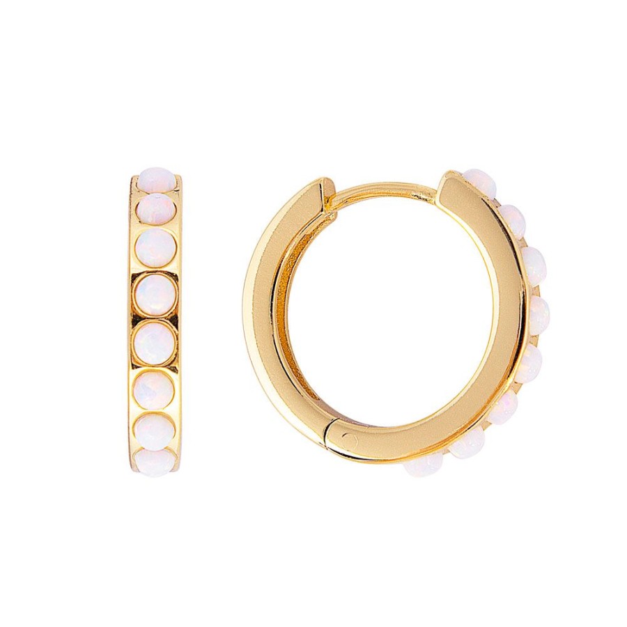 Jewellery Fairley | Fairley Ivory Opal Crystal Midi Huggies