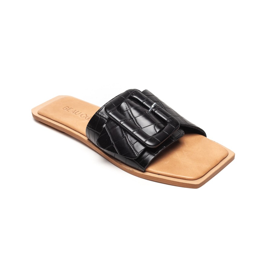 Shoes Beau Coops | Beau Coops Melania Slide Black Croc